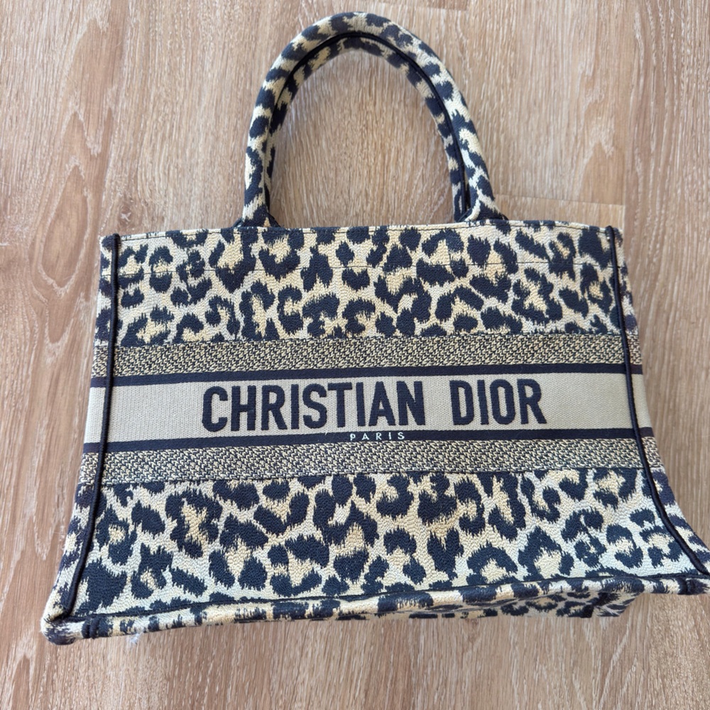 Authentic Dior Black and Cream Animal Print Tote